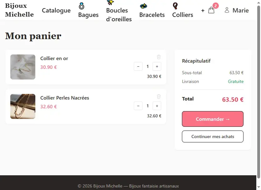 Application e-commerce de vente de bijoux