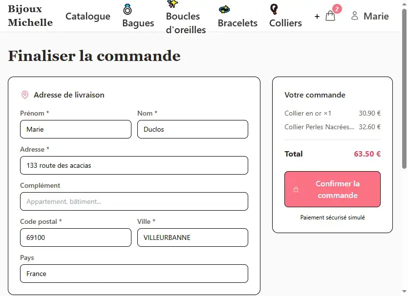 Application e-commerce de vente de bijoux