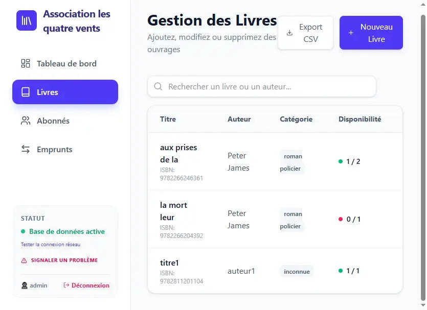 Application Full-Stack de Gestion de Bibliothèque sur Mesure