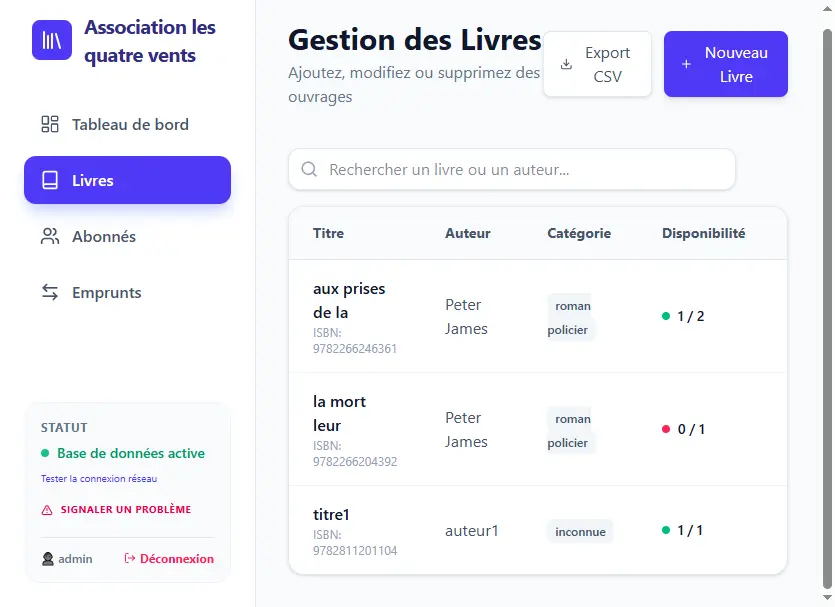 Application Full-Stack de Gestion de Bibliothèque sur Mesure - Livres