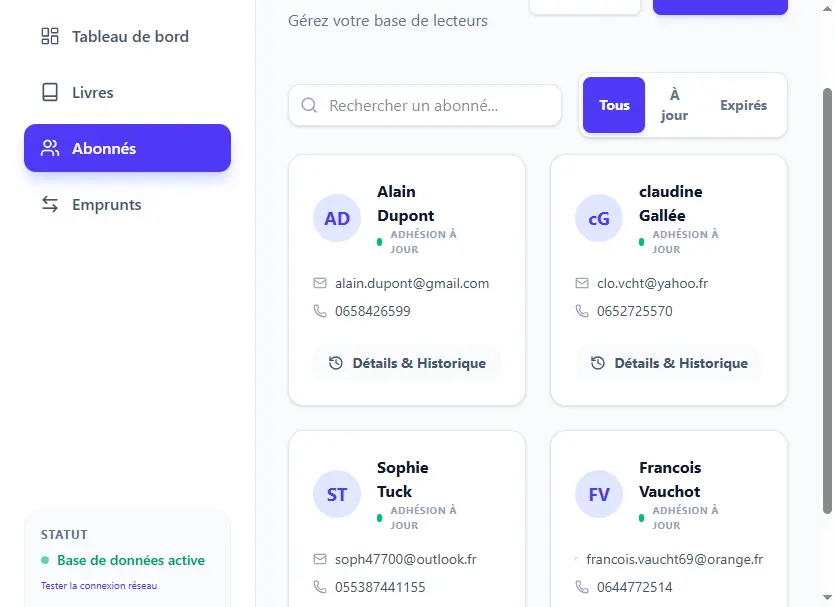 Application Full-Stack de Gestion de Bibliothèque sur Mesure - Abonnés